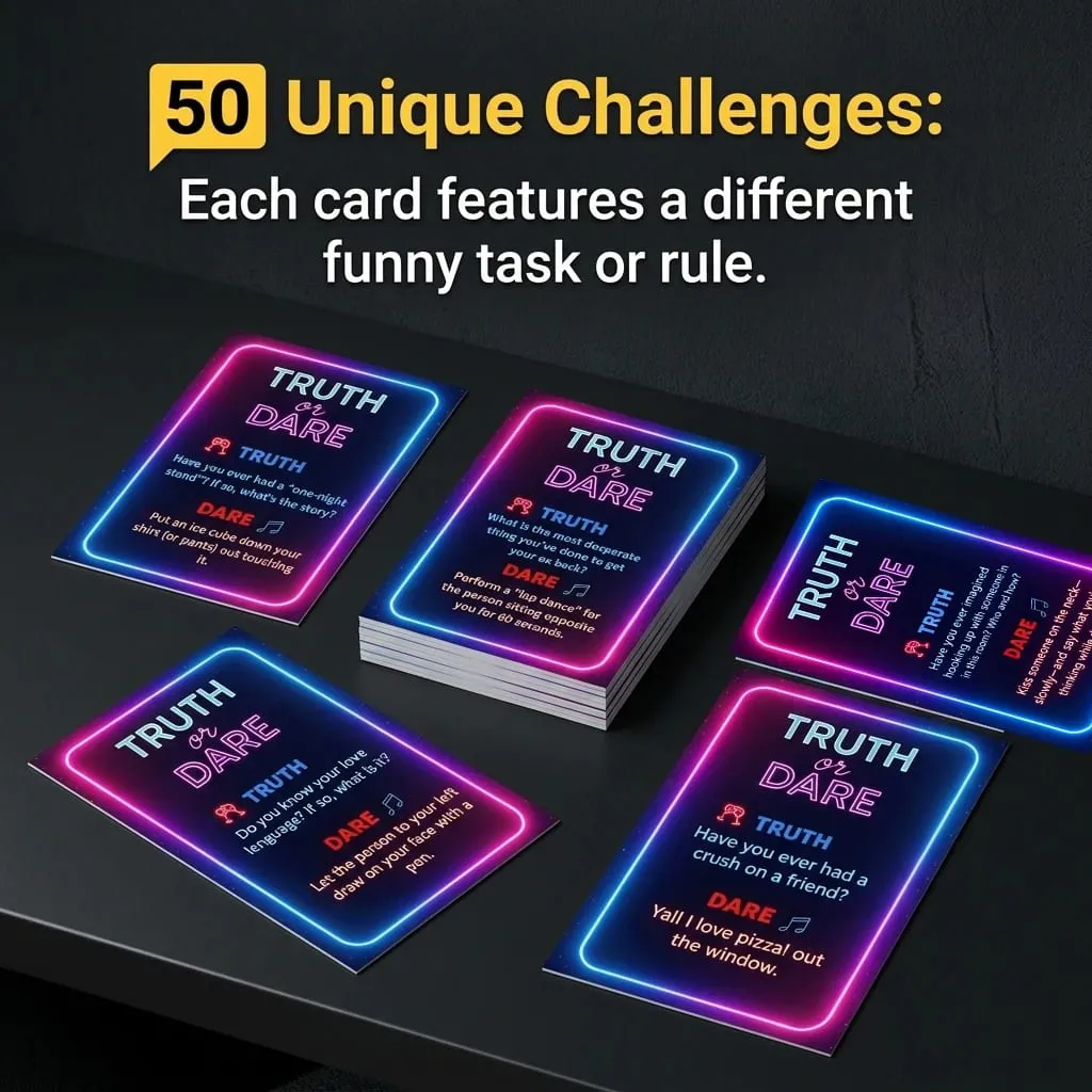 50-Card Truth or Dare: Fun Portable Icebreaker Party Card Game for Family Dorm & Holidays，Back to School Fall Winter Hallowee