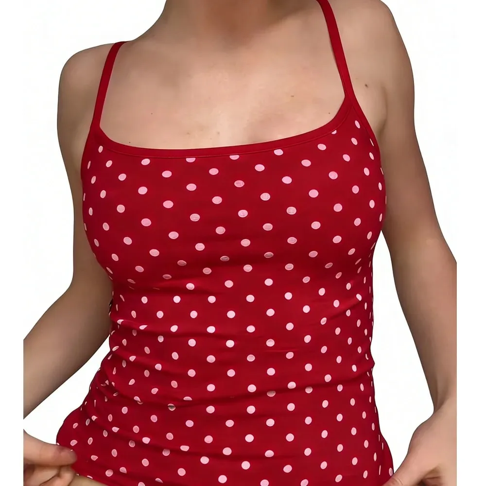 Sexy Polka Dot Tanks Tops for Women Vintage Cute Summer Y2K Coquette Square Neck Camisole Slim Fit Going Out Vests Camis