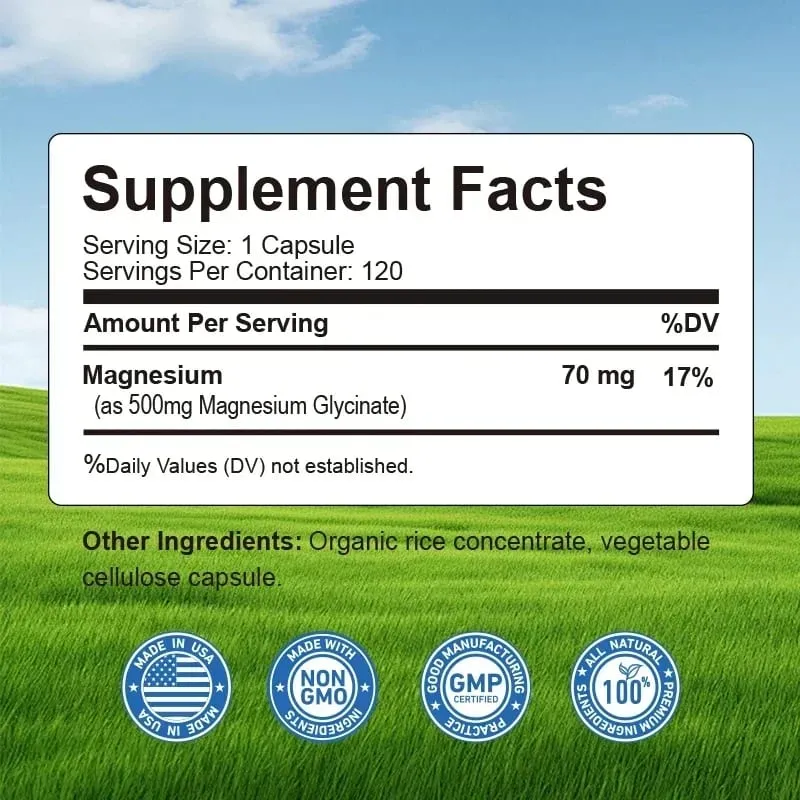 Magnesium Glycinate - Support Nerve Heart and Muscle Health Helps with Stress Sleep Quality Support Muscles Recovery