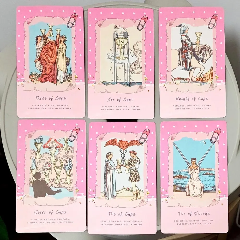 Pink Waite Tarot Deck 78 Cards With Keywords Cute Pink Collage Design Divination Oracle Deck Fortune Telling Board Game