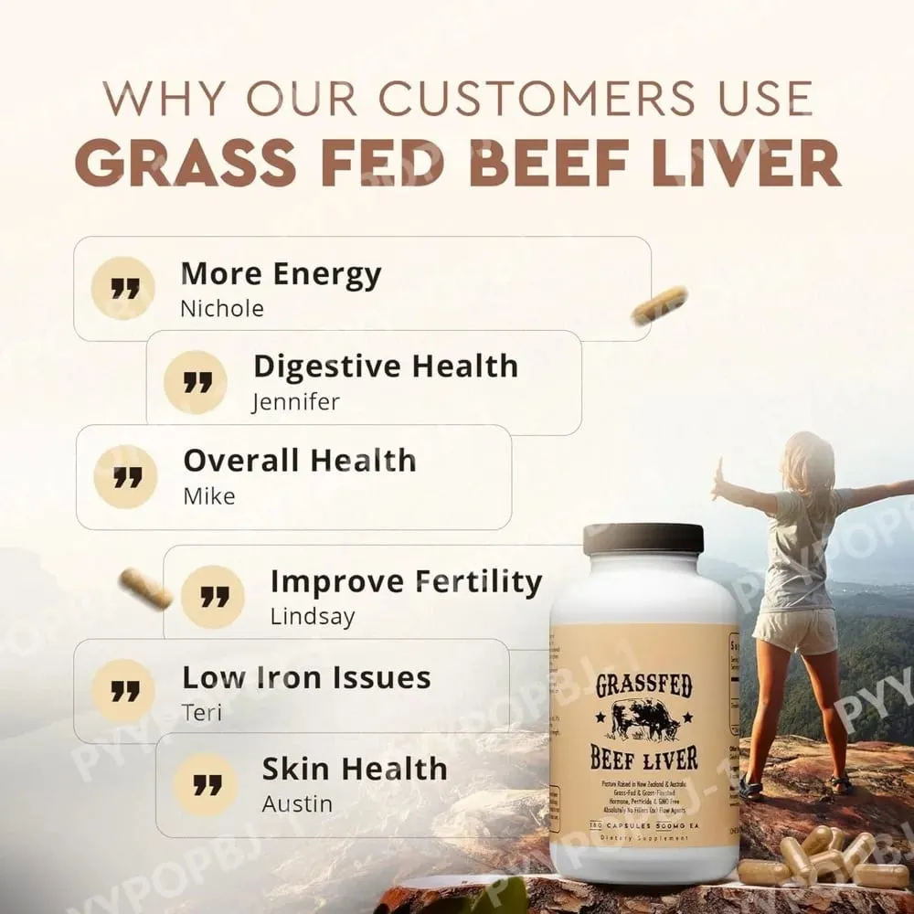 Grassfed Beef Liver Capsules 500mg Each Pasture Raised Bovine Liver Supplement Non GMO 180 Capsules