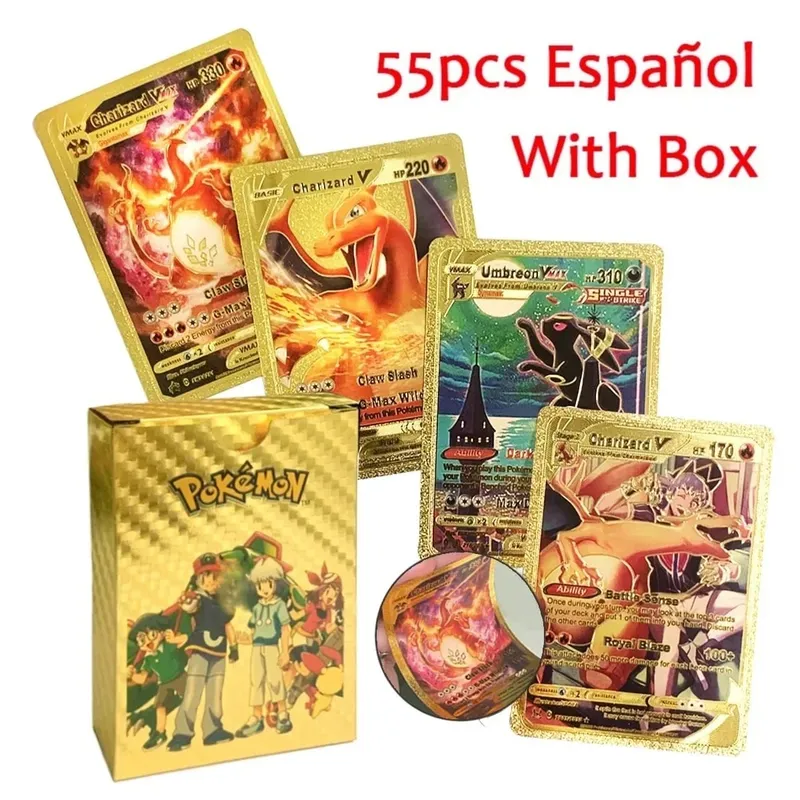 55PCSPokemon oil Cards Golden Letters English / Spanish Game Card Metalicas Charizard Vmax Gx Series Gift Gold/Silver/Black F — image 10