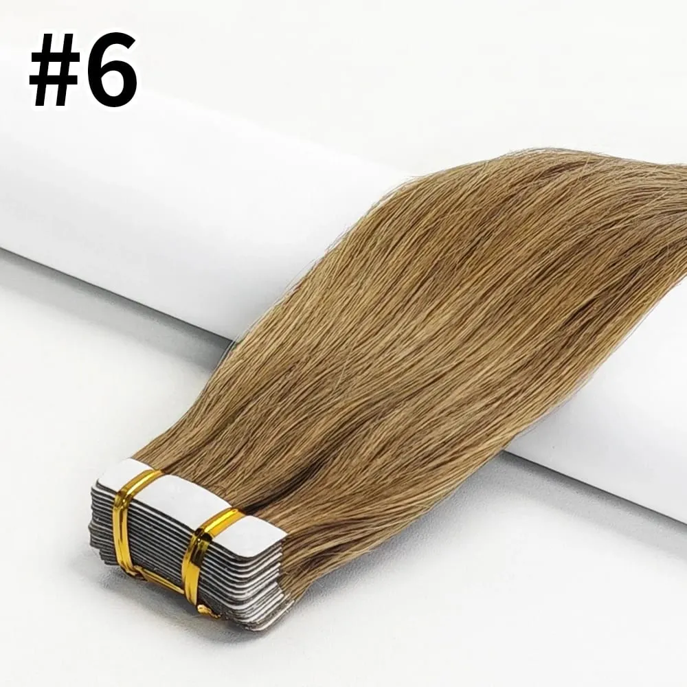 20Pcs/50g Straight Tape In Hair Extensions Full Head 100% Human Hair Tape ins Adhesive Invisible Glue Natural Black 24 26 Inches