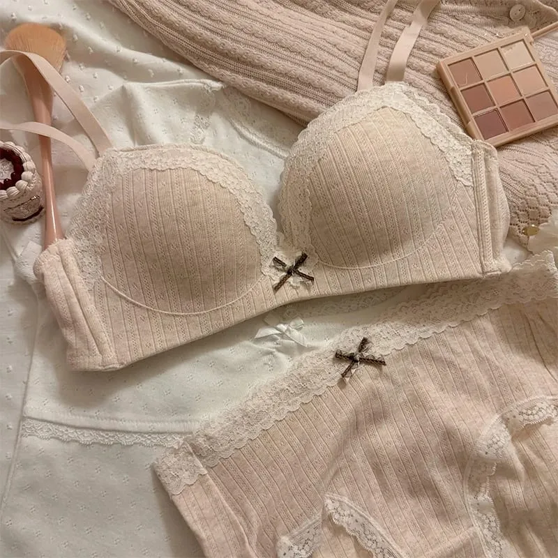 Sexy Lace Floral Bra Set Comfortable Non-steel Ring Beauty Back Small Breasts Gathered Up Support Anti-sagging Teenage Bra Set