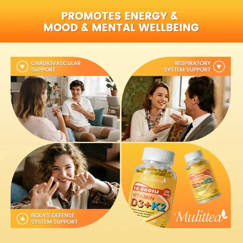 Mulittea Vitamin D3 with 250mcg Vitamin K2 Capsules For Joint Health Boosting Calcium Absorption Hearth Health & Immune Support