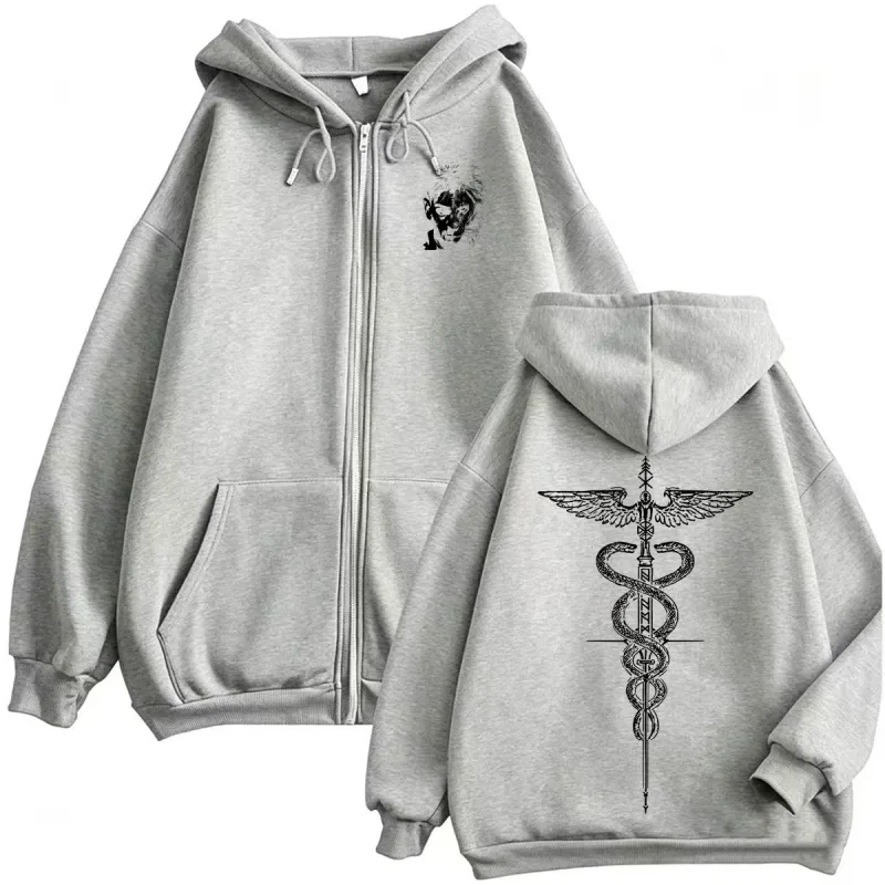 El Matador Ilia Topuria Tattoo Zipper Hoodies Men's Violence Aesthetics Sweatshirt Jacket Coats Fleece Long Sleeve Zip Up Hoodie