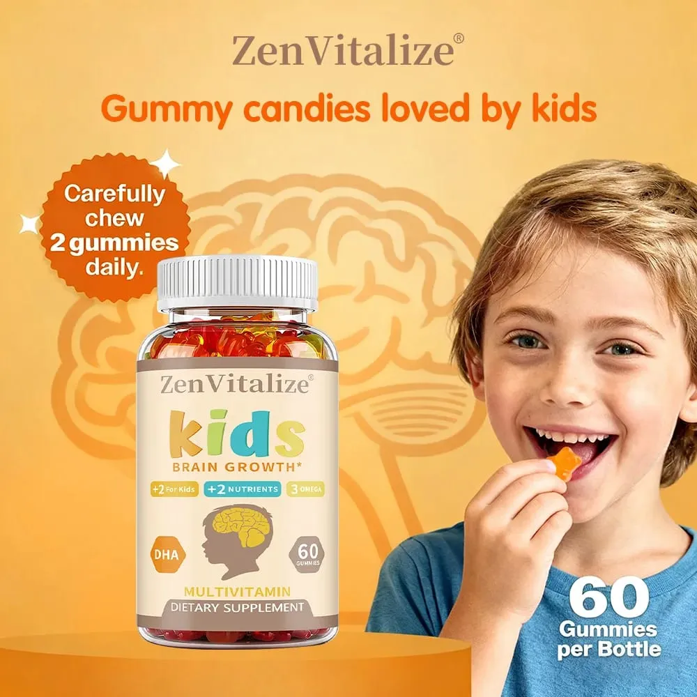 Kids Brain Development Gummies - with Omega 3 DHA Promotes Children's Brain Health Memory & Immune