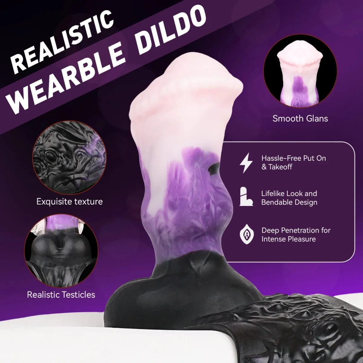 3D Horse Penis Shaped Wearable Cock Sleeve Gradient Color Skin-Friendly Liquid Silicone Adult Couple Intimate Sex Toys
