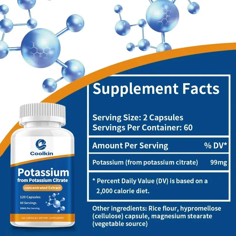 Natural Potassium Citrate - Supports Electrolyte Balance and Normal PH Non-GMO and Gluten-free Absorbable Potassium Supplement