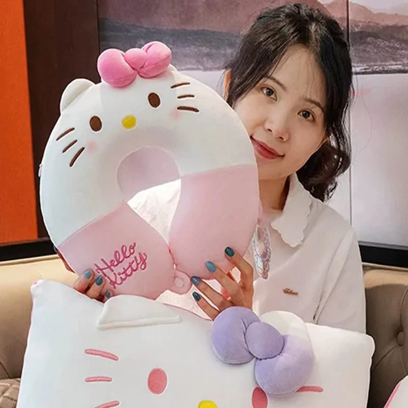 Sanrio Leuke U-vormige Nekkussen Hello Kitty Purin Pochacco Draagbare Dutje Kussen Perfect voor Neksteun Kuromi Knuffel