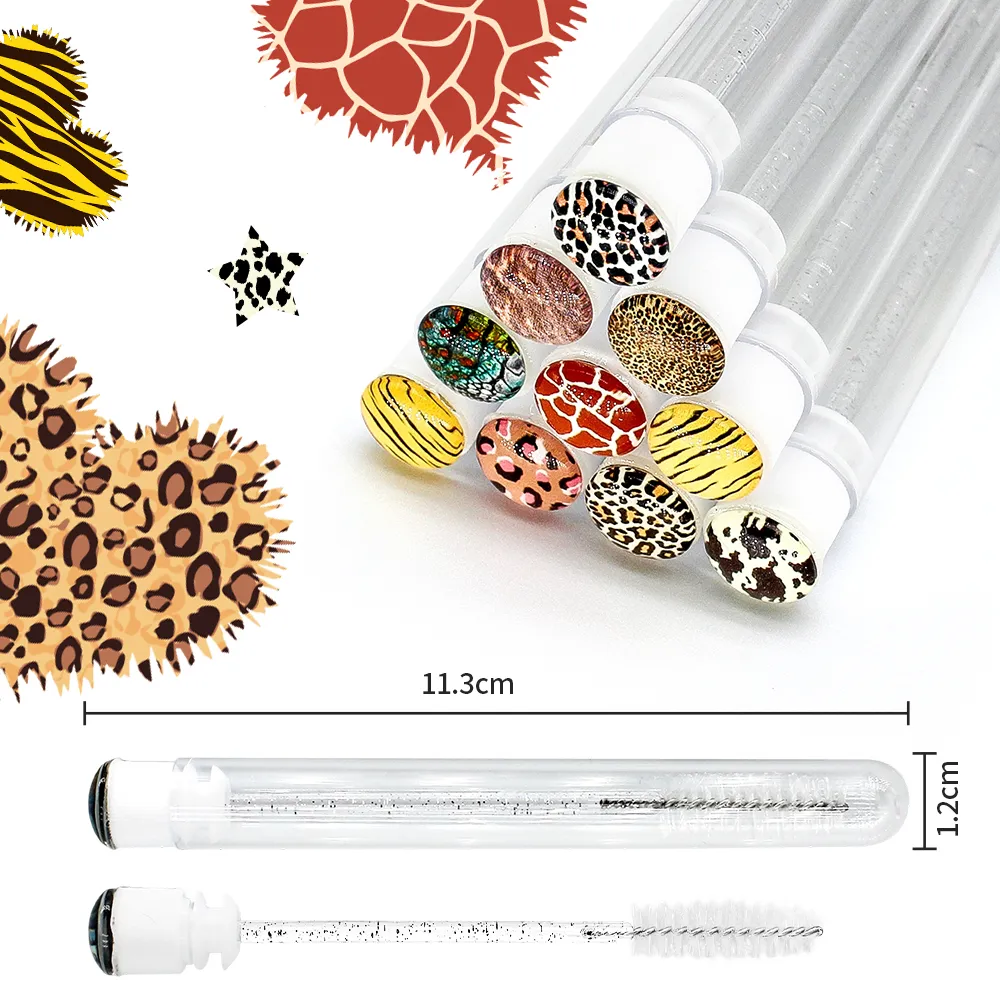 10/50pcs Leopard Style Reusable Makeup Brushes Tube Eyelashes Eyebrow Brush Replaceable Brushes Dust-proof Make Up Tools