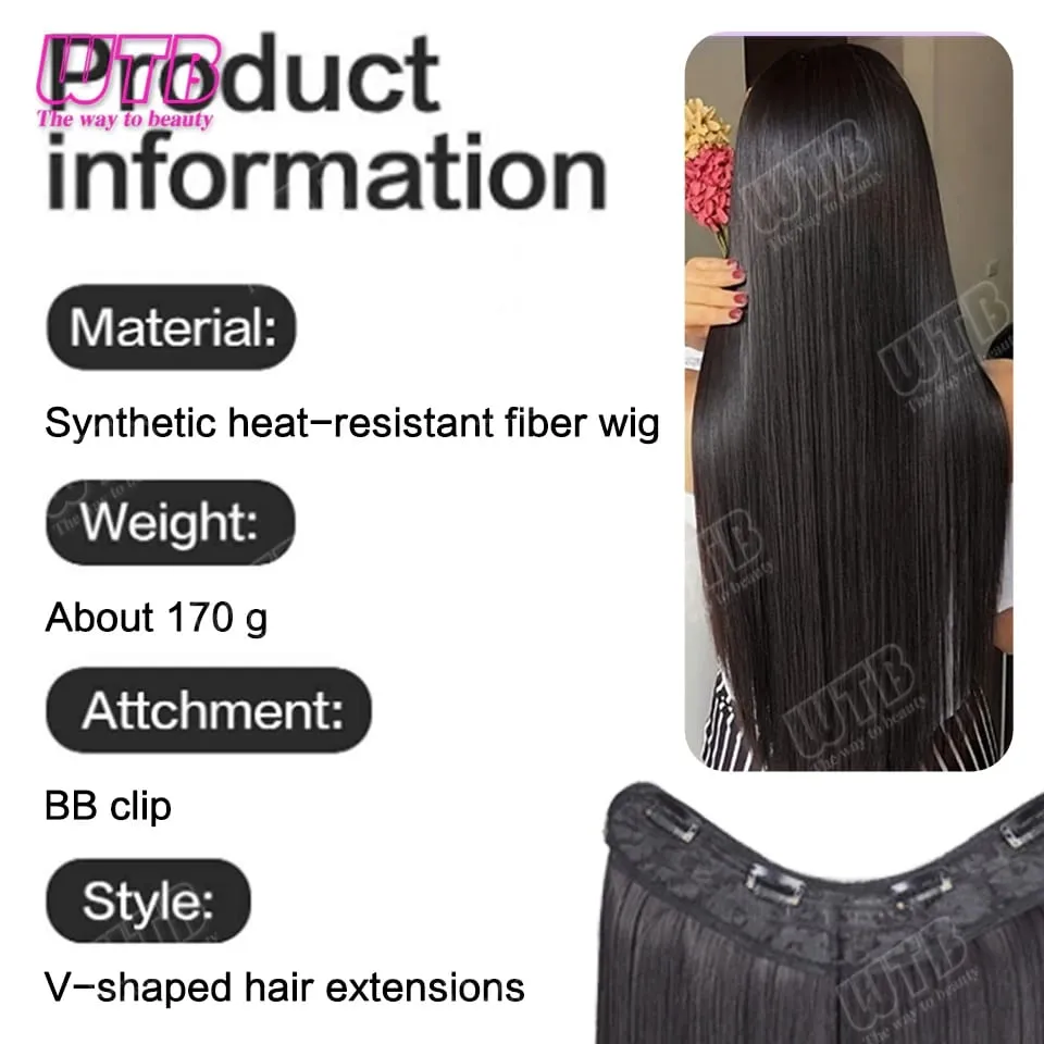 WTB Straight Hair Extensions Synthetic Wigs BB Clip Style V-Shaped Straight Hair Extensions Suitable for Women for Daily Wear