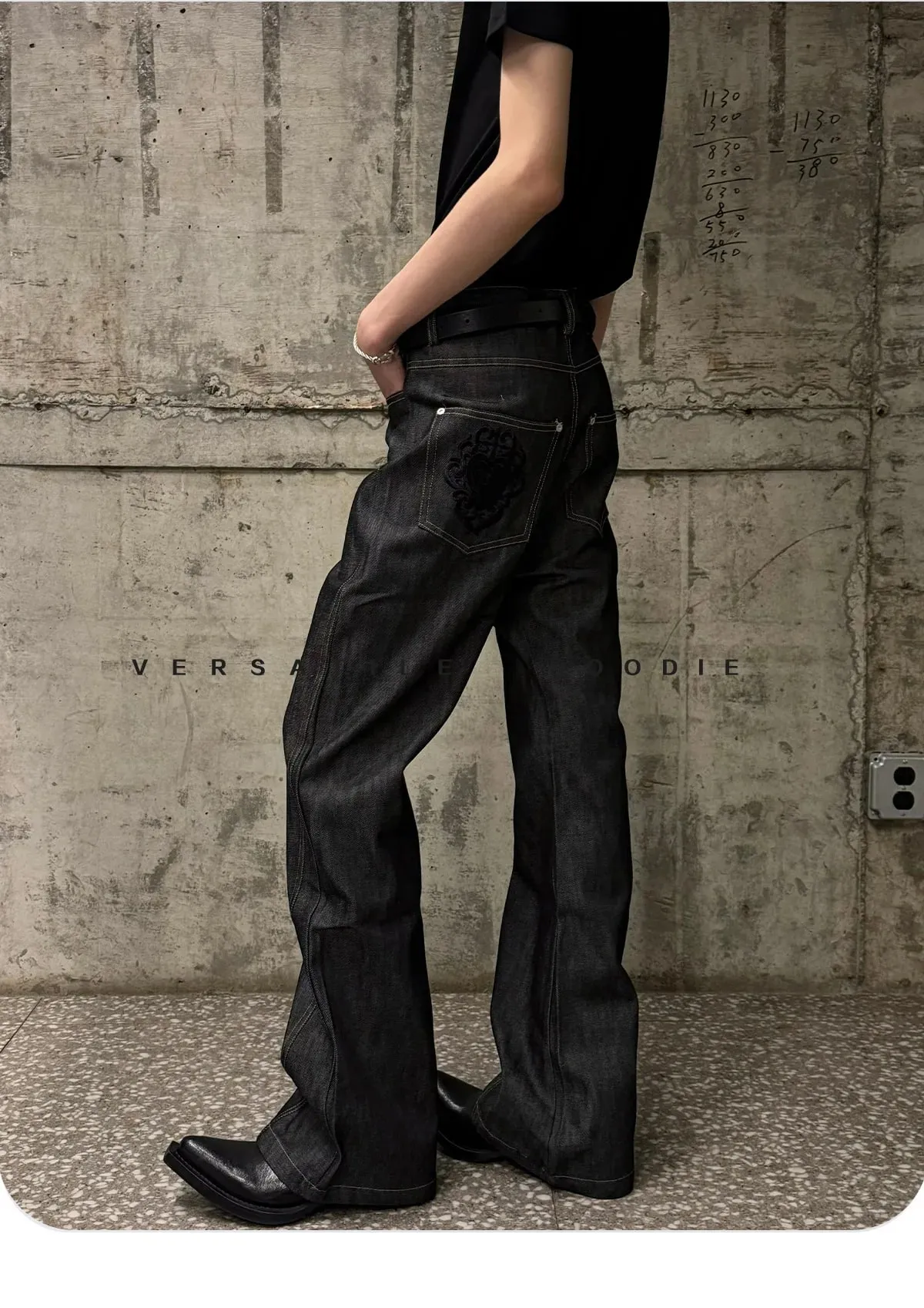 2026 Spring Original Cow Scimitar Bootcut Jeans Men's Commuter Pants Embroidered Trousers