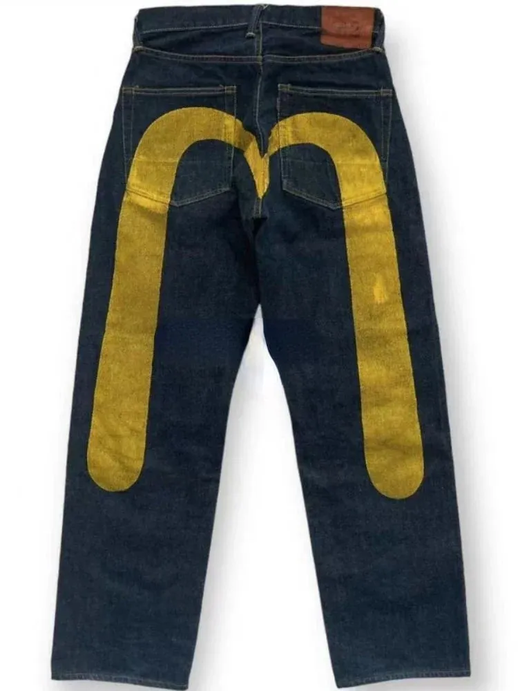 Black Men Straight Leg Jeans Yellow Stitching Loose Slim Fit Trousers 3D Dice Print Artistic Design Unique Trending 2025 New