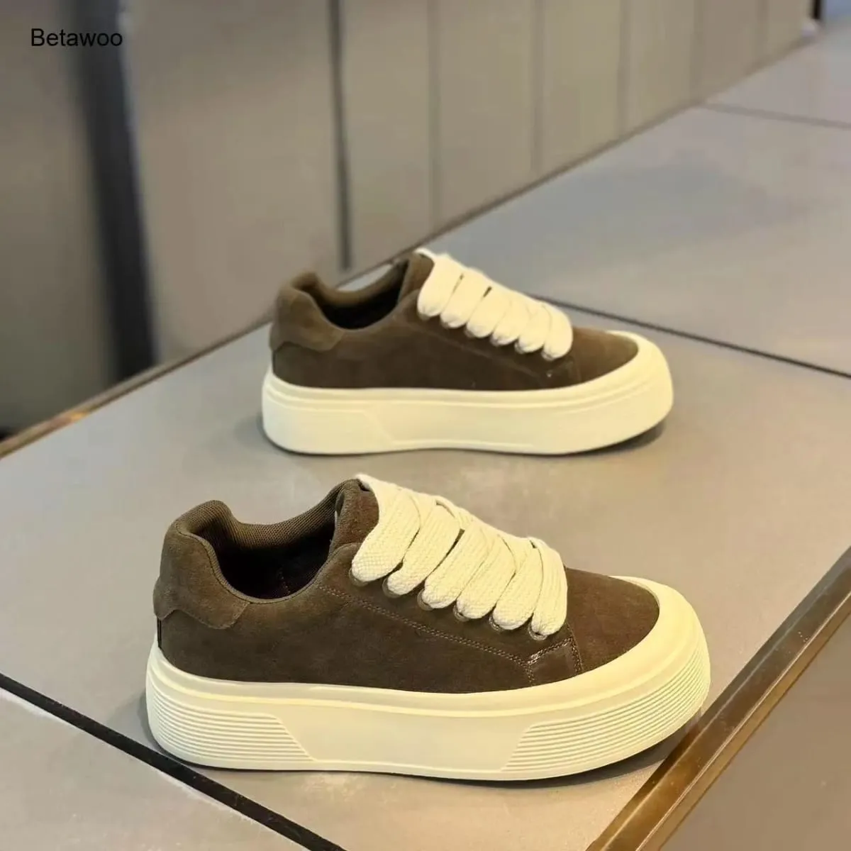 Men Suede Platform Sneakers Thick Sole Casual Skate Shoes Lace Up Comfortable Non Slip Retro Sports Shoes for Men
