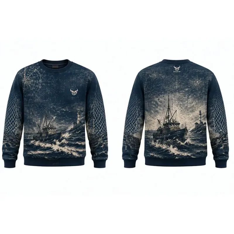 Vintage Ocean Fisherman Style Sweatshirt Fashion 3D All Over Print Crew Neck Pullover Men's And Women's Casual Streetwear Tops