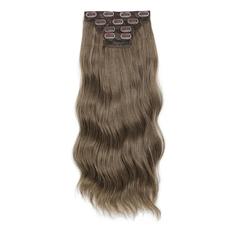 4Pcs/Set 11 Clips 22 Inches 220g Beach Waves Clip in Hair Extensions Sandy Blonde Champagne Heat Resistant Synthetic Hairpiece