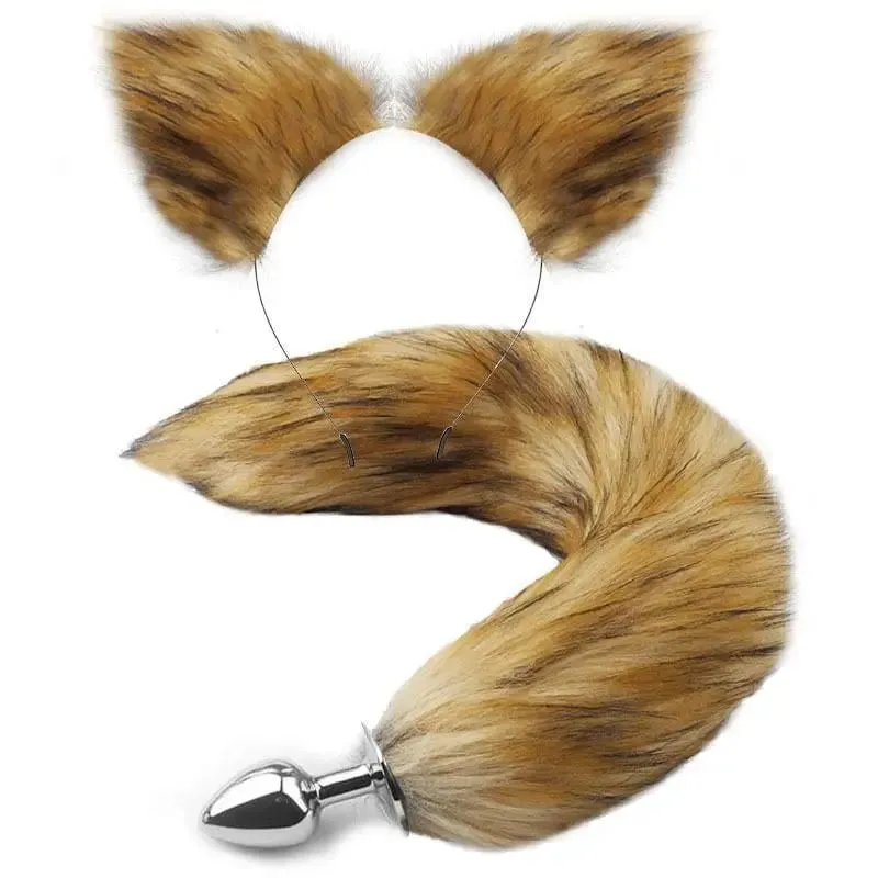 40cm Fox Tail Anal Plug Plush Cat Ears Headbands Set Butt Plug Tail Erotic Cosplay Sex Toys Women Anal Masturbation