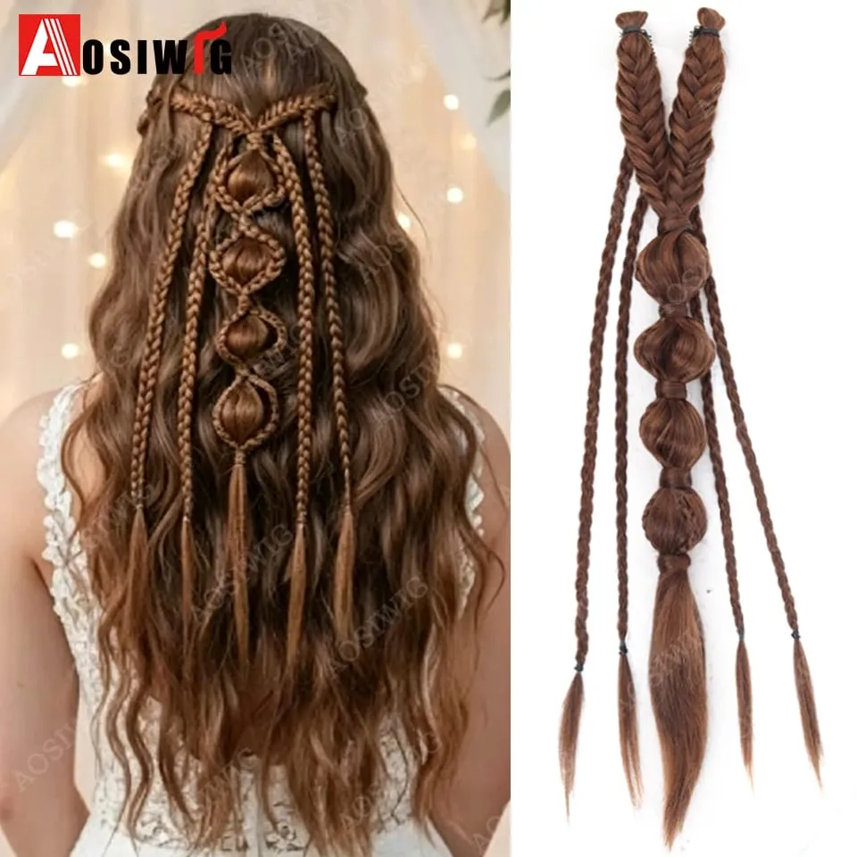 Elf Style Half Head Braided Hair Extensions Synthetic Clip In Braids Hairpiece Natural Black Dark Brown Fake Hair for Women Dail