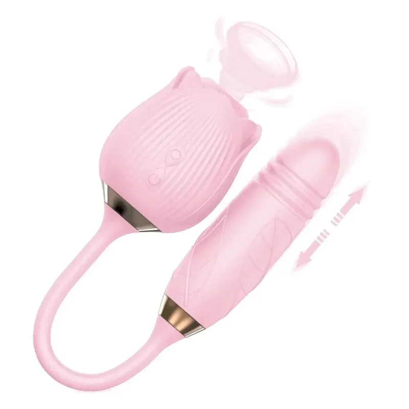 Rose 3in1 Sucker Vibrator for Women Telescopic Clitoris Stimulator Dildo Licking Vagina Massager Masturbator Sex Toys for Women