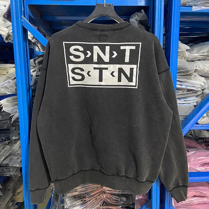 Autumn Winter Classic Overlapping Logo Print Saint Sweatshirts Men Women Couple Colorful Letters Graffiti Washed Black Pullovers