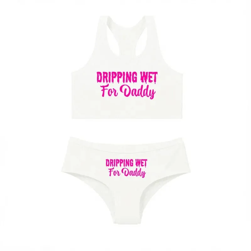 Sexy Women Lingerie Set DRIPPING WET FOR DADDY Vest Briefs Set Comfort Breathable Cotton Tank Tops With Underwear Ladies Clothes