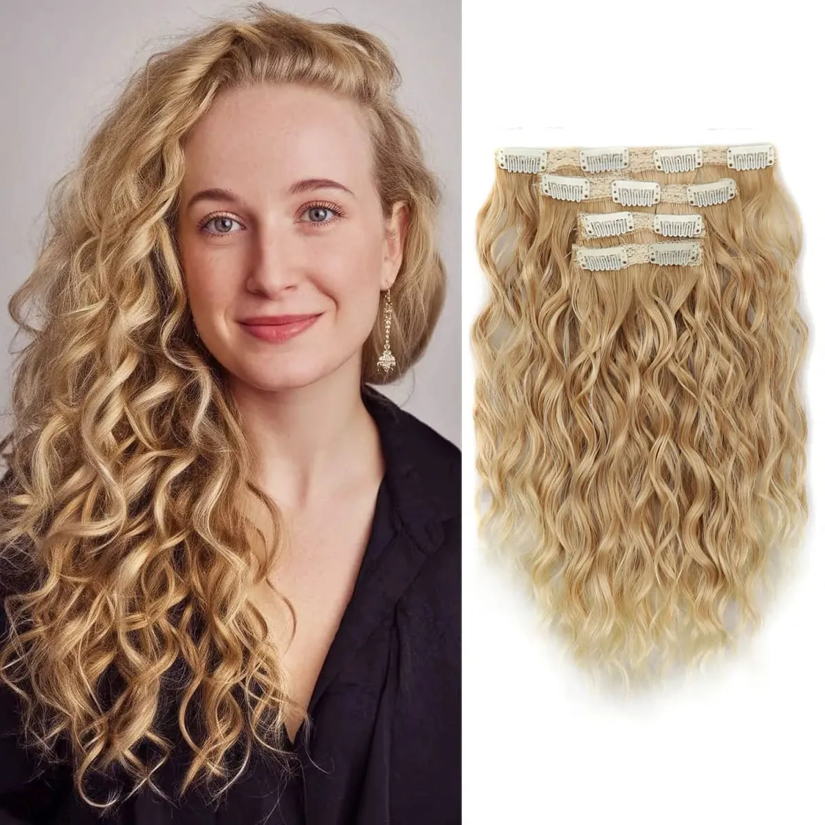 Synthetic Clip-in Women's Short Curly Hair Extensions 4PCS Set 14 Inches Clip-ins Invisible Hairpieces