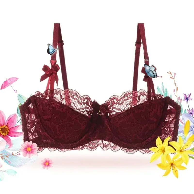 セクシー Trend Summer Half Cup Bra Set Thin Large Bust Minimizer Gathered Abstinence Lingerie For Women Daily Sleep Casual Wear