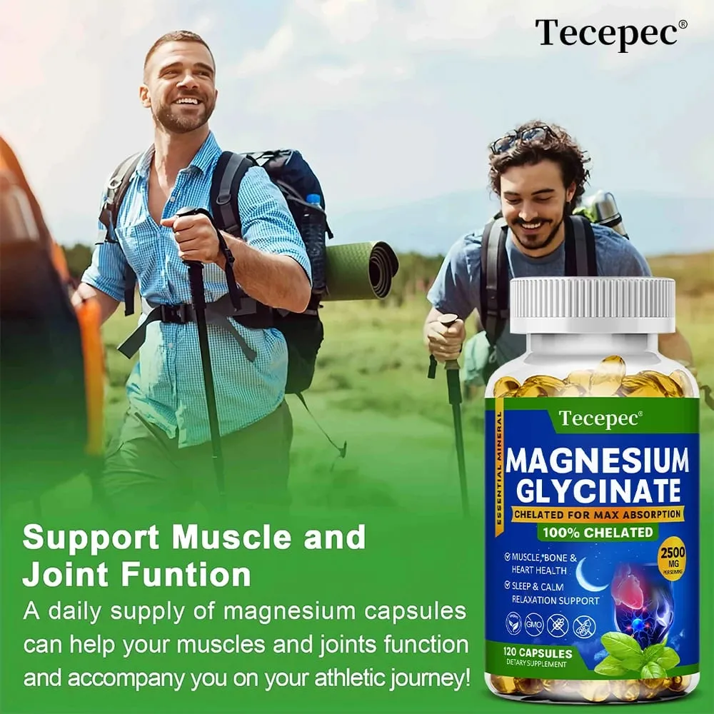 Magnesium Glycinate Supplement Highly Absorbed Supports Muscle Relaxation and Recovery Maximum Bioavailability 120 Capsules