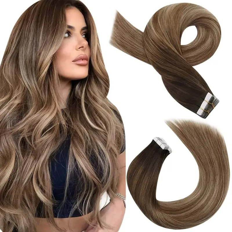 Moresoo Tape in Hair Extension Human Hair Real Remy PU Skin Weft 12-24 Inch Straight Brazilian Hair Glue on Adhesive Tape Ins