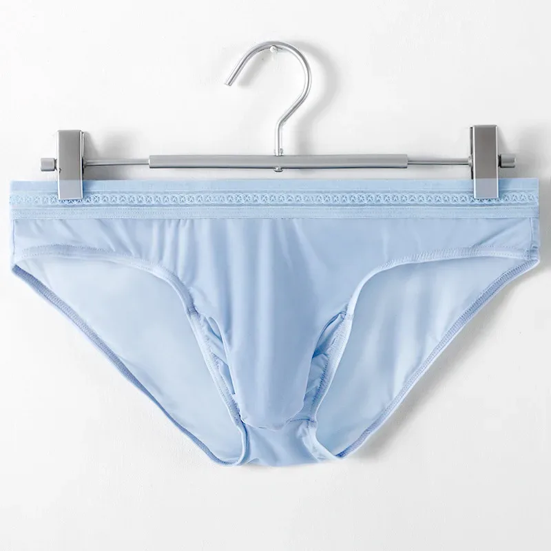 New Men's Ice Silk Briefs Ultra-thin Quick Dry High Elastic Lace Waistband Panties Sexy Seamless Breathable Bikini Underwear