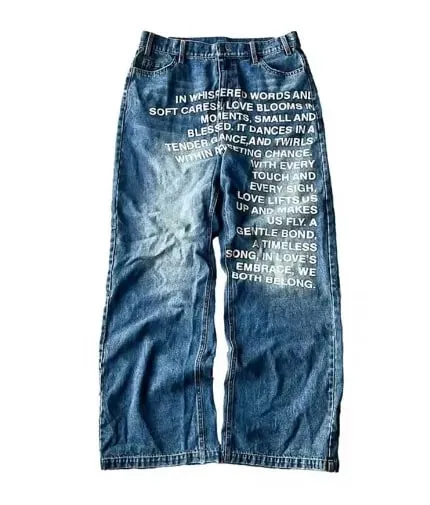 American Y2K Washed Letter Printed Wide Leg Jeans Men's Retro Street Style Hip-hop Trendy Brand Loose Fitting Unisex Pants — image 8