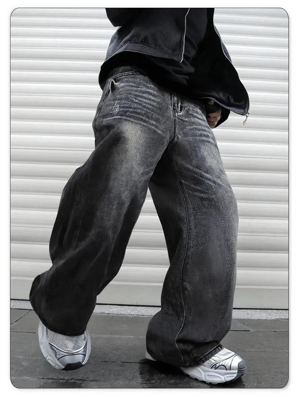 Men's Women's Retro Gray Ultra Baggy Wide-Leg Jeans Four Seasons Casual Oversized Loose Straight-Leg Denim Pants Unisex