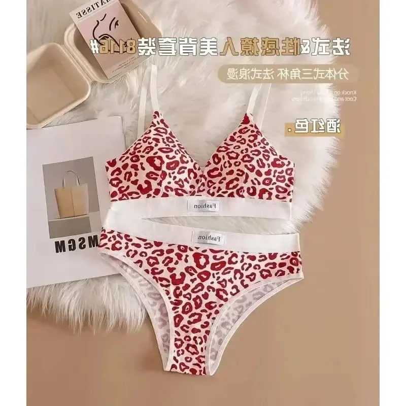 1/3Pcs Seamless Bra Set Low Waist Panties Leopard Bralette Sexy Lingerie Set Vneck Sport Brassiere Female Cotton Underwear