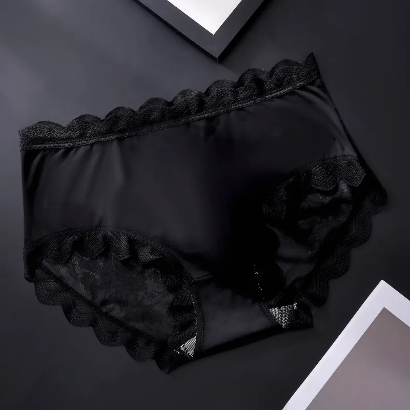 Men Sexy Luxury Ice Silk Briefs Scalloped Floral Lace Splicing 3D Contour Pouch Ultra Thin High Elastic Nightwear Underwear