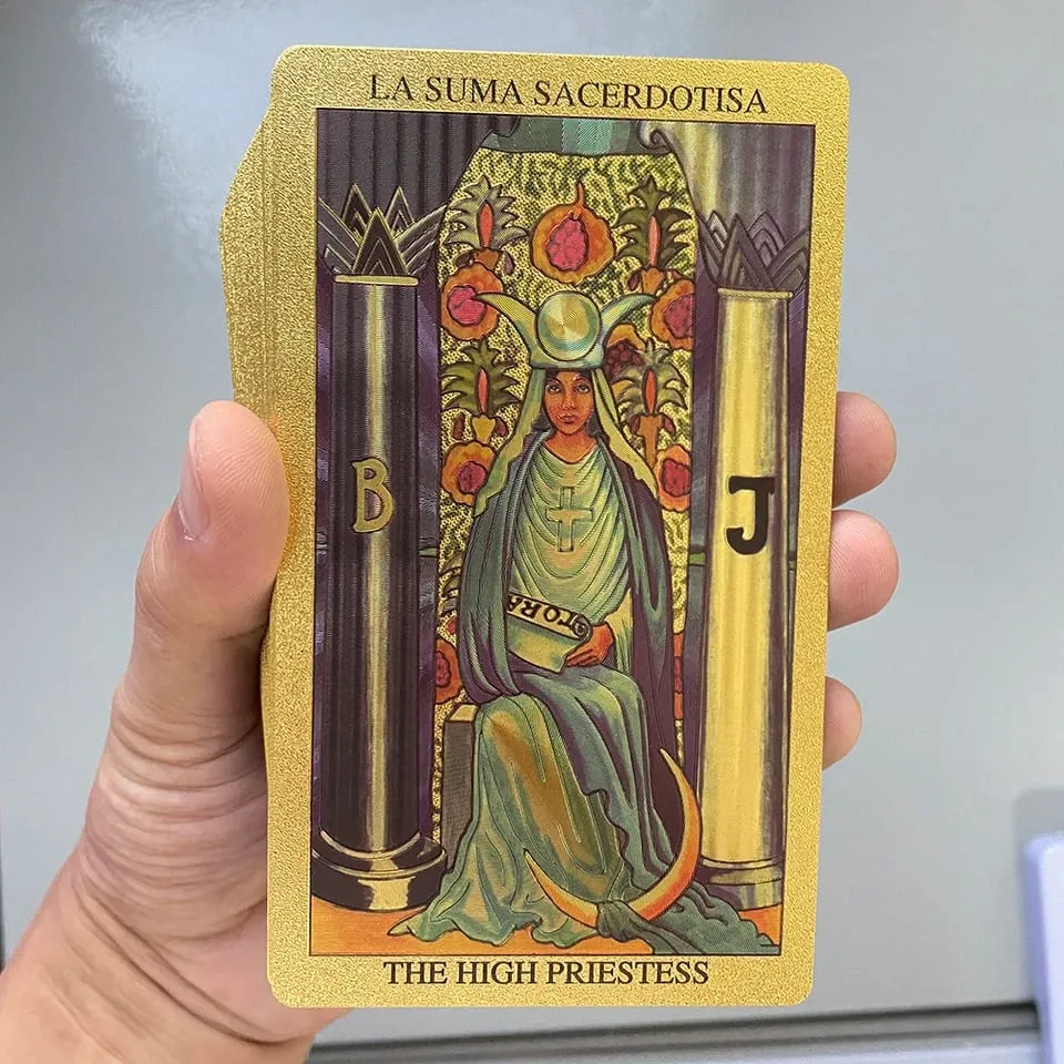 Golden Foil Tarot Cards Game Spanish English Bilingual Divination Deck with Guide Prophecy Oracle Reading Set for Beginners