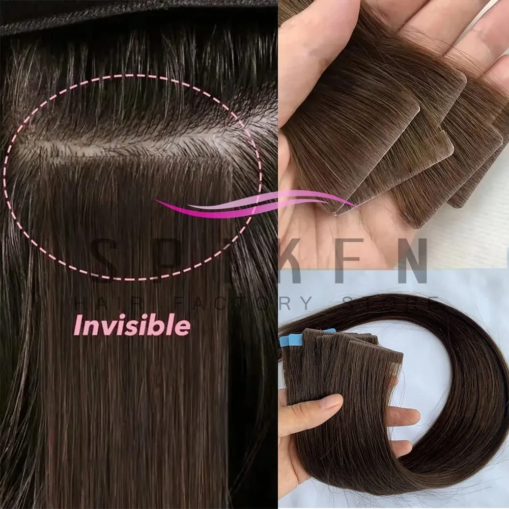 Invisible PU Skin Weft Hair Extensions Natural Straight Machine Remy Seamless Adhesive Tape In Human Hair 10pcs/pack 12''-20''