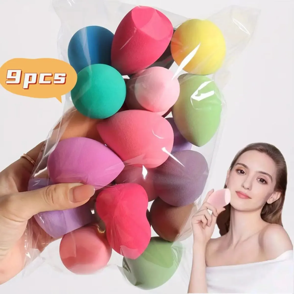 9-teiliges, latexfreies Make-up-Schwämme-Set, Nass-/Trocken-Mischschwamm für flüssiges Cremepulver, alle Hauttypen, zufällige Farben/Formen