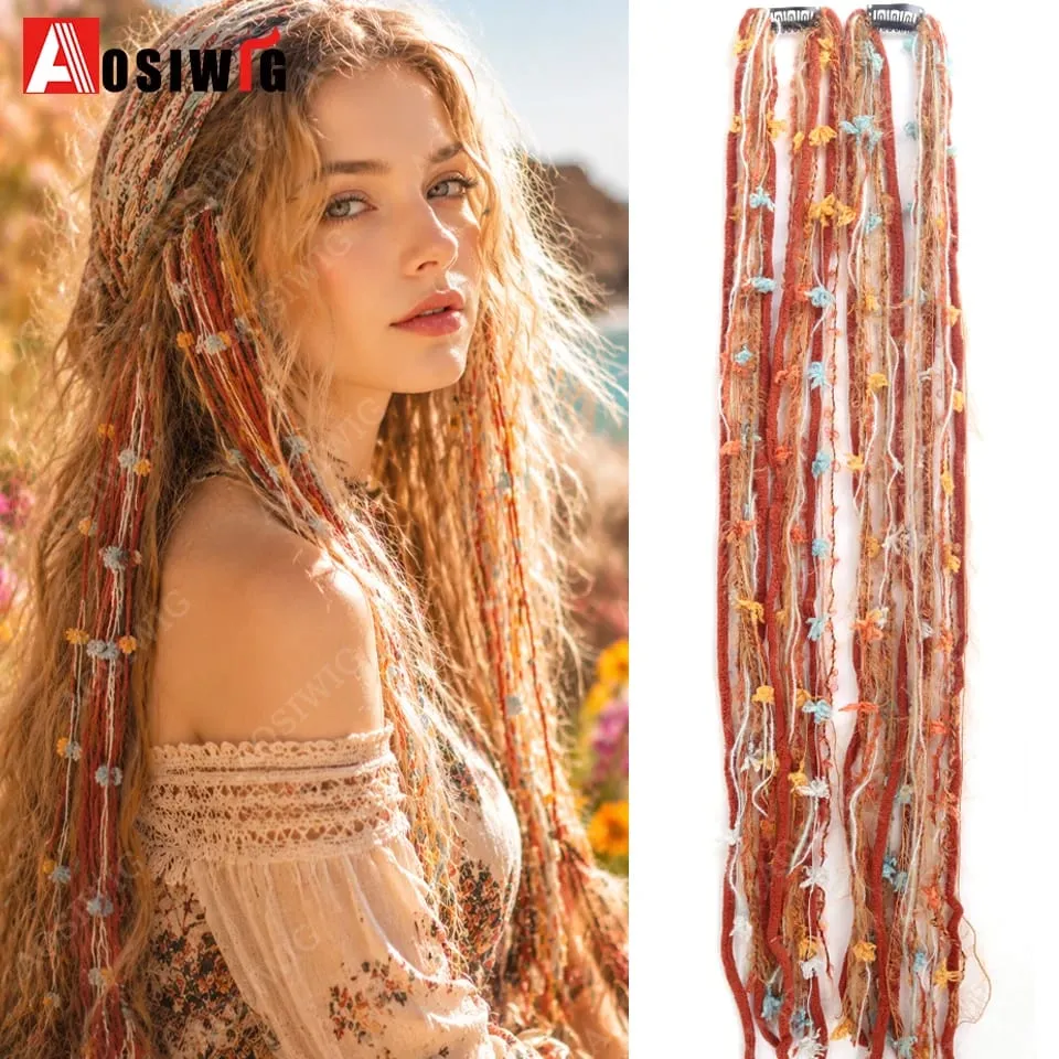 Synthetic Boho Braided Hair Extensions for Women Clip In Festival Hairpiece with Beads Feathers Hippie Hair Accessories