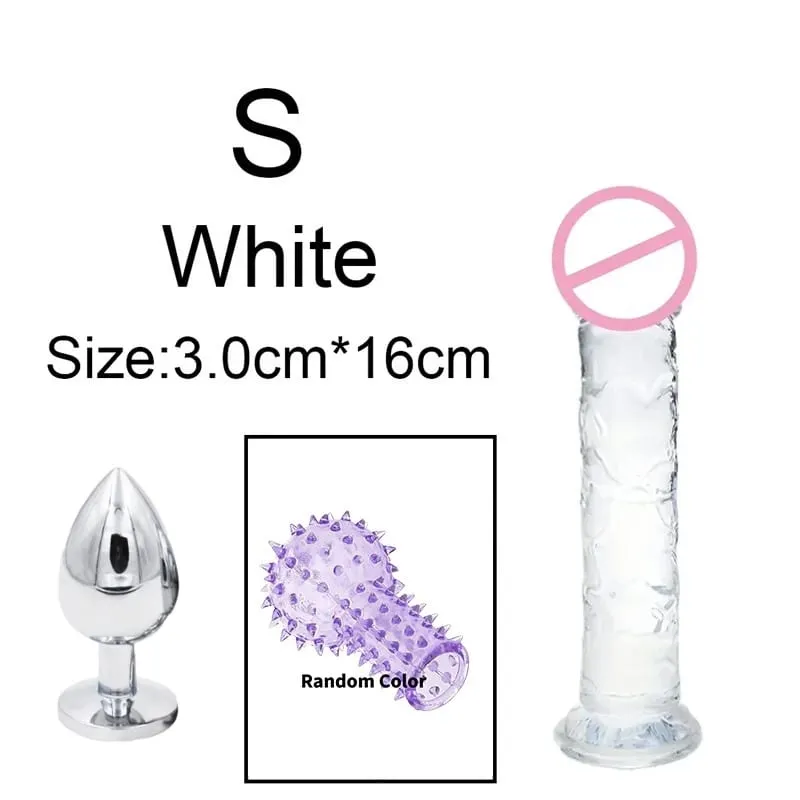 6 Sizes Realistic Dildos Adult Sex Toys For Man Women 18 Metal Anal Plug Clear Penis Butt Plug Anus Masturbation Stimulator Dick