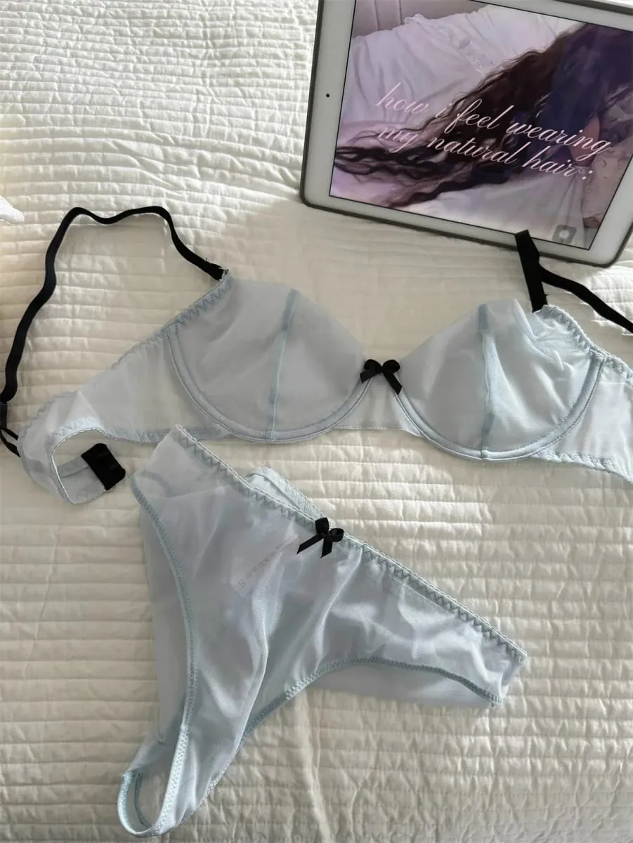 Lightweight breathable stretch tulle bra for women lingerie push up laides underwear larger busts bras with panty suit