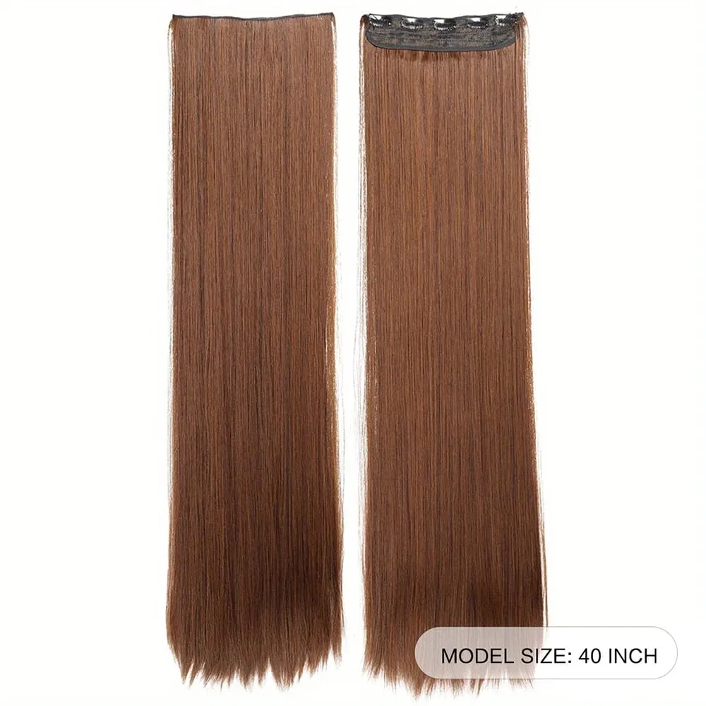40 inch Long Straight Synthetic Hairpieces Clip In Hair Extensions Black Natural Hair Piece for Women