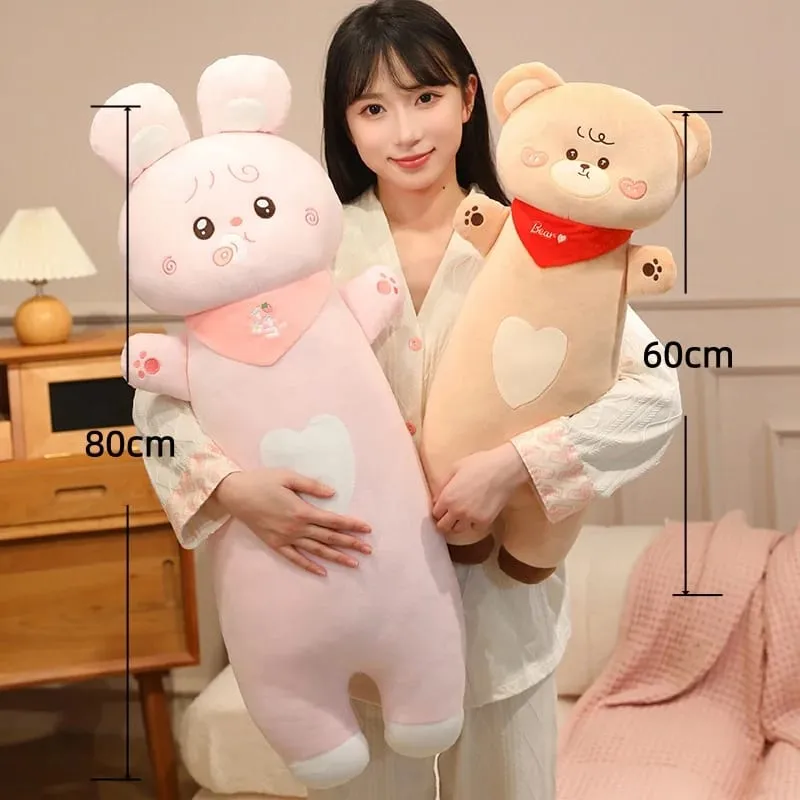 Aninimal Plush Pillow 60/80cm Rabbit Pig Bear Stuffed Cushion Kawaii Home Decor Toys Accompany Sleep Toy Birthday Surprise Gift