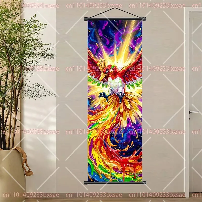 Pokémon Anime HD Scroll Painting Eevee Pikachu Suicune Charizard Mewtwo Background Wall Art Decoration Poster Children's Gift