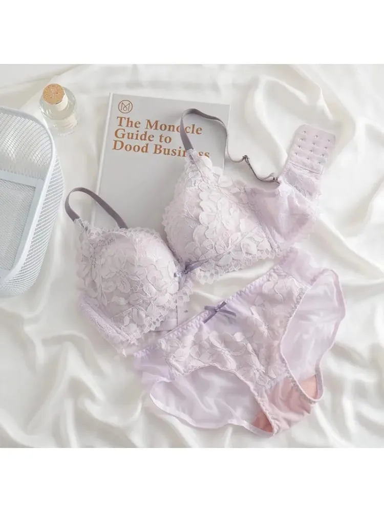 Push Up Bra for Small Breasts Lift & Gather Unpadded Lace Bra Set Adjustable Anti-Sagging Wireless Comfort Luxury Lingerie