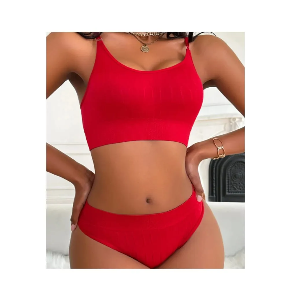 High Waist Thin Strap Lingerie Set Soft Push Up Comfortable Breathable Thin Strap Bra with Stylish High Waist Underwear