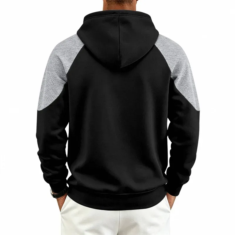 Men Patchwork Color Block Pullover Hoodie Drawstring Kangaroo Pocket Long Sleeve Loose Sweatshirt Autumn Winter Streetwear Tops