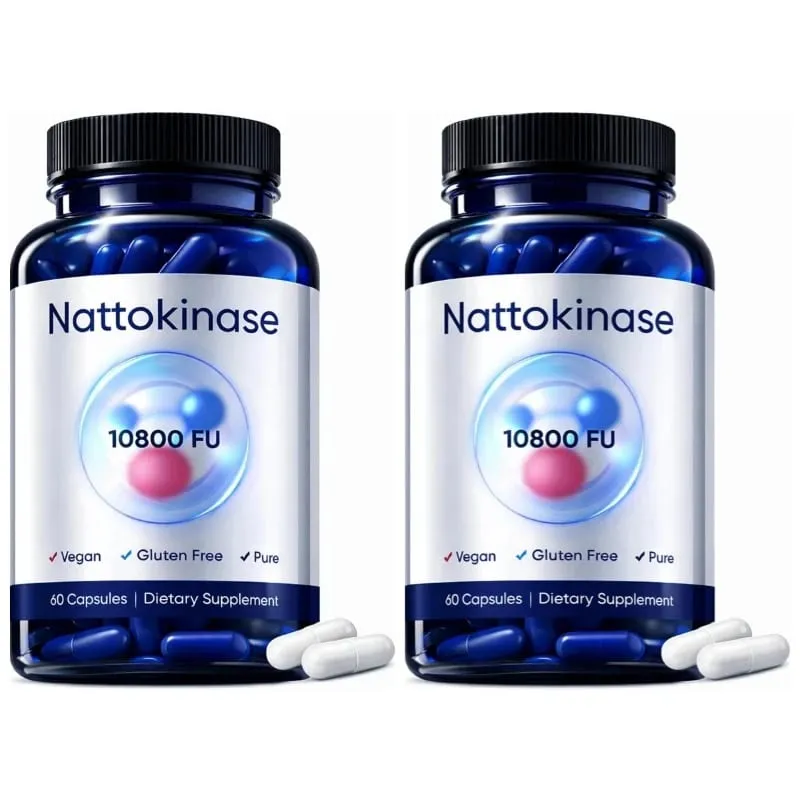 Nattokinase 10800 FU 540mg Fibrinolytic Enzyme Supplement Vegan Non GMO Gluten Free Dietary Supplement 60 Capsules Daily Support