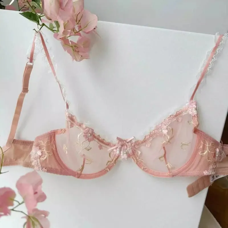 New Women Thin Slim Lace Underwear Set Push Up Gathering Sheer Plus Size Breathable Comfort Daily Intimates Bra Petite Elegance