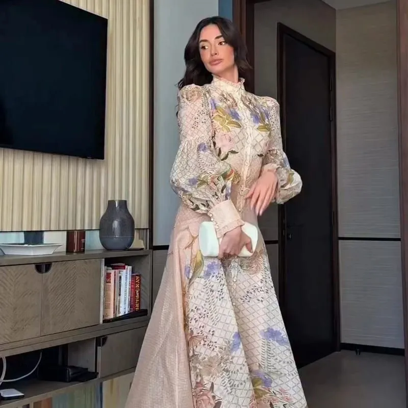 Printed Women's Maxi Dresses O-neck Big Swing Oversized Dress Irregular Hem Dresses Bohemian Female Robes Loose Partywear New
